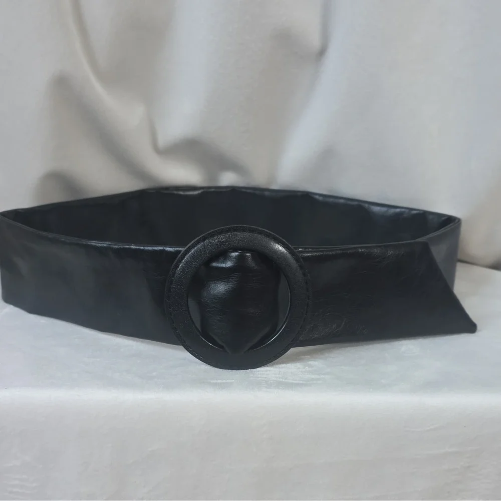 Vintage 80's women's black dress belt, wide design and a matching Buckle